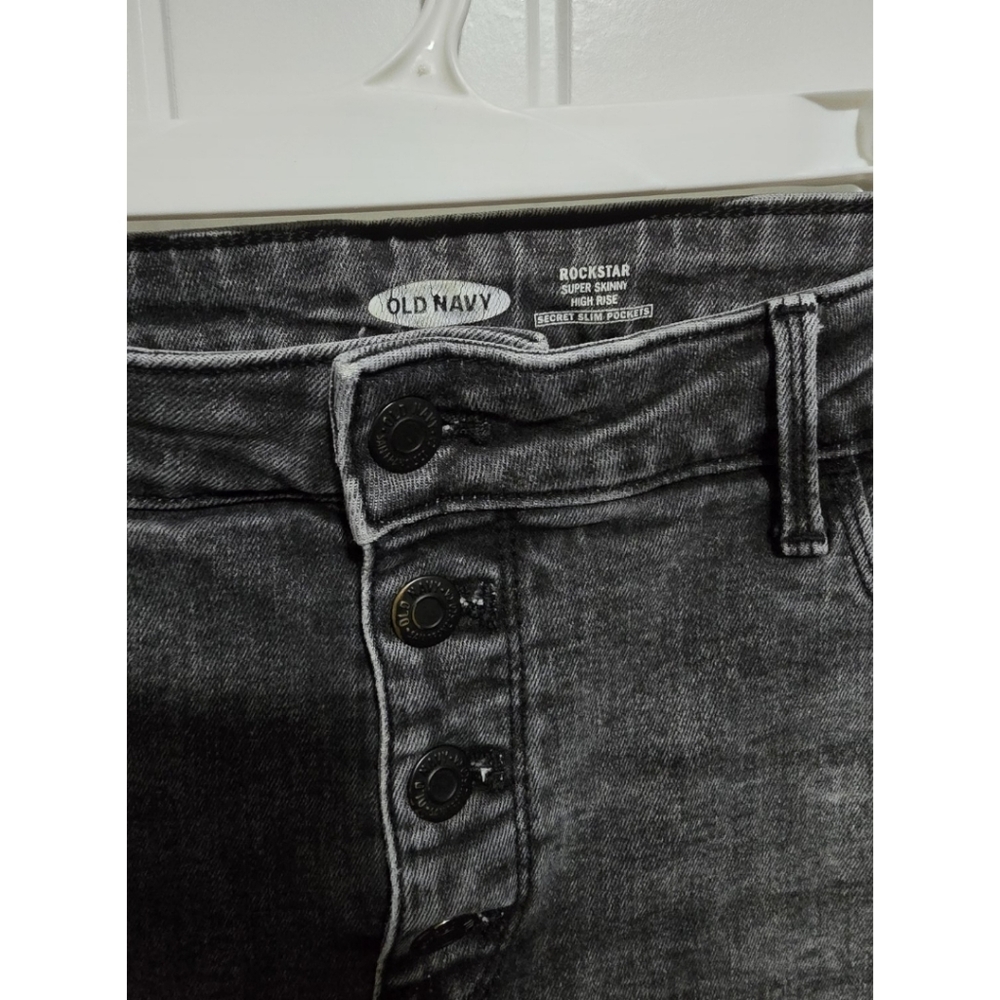 Old Navy Button Fly Jeans Rockstar Super Skinny High Rise Gray Black 14 Womens - Picture 2 of 4
